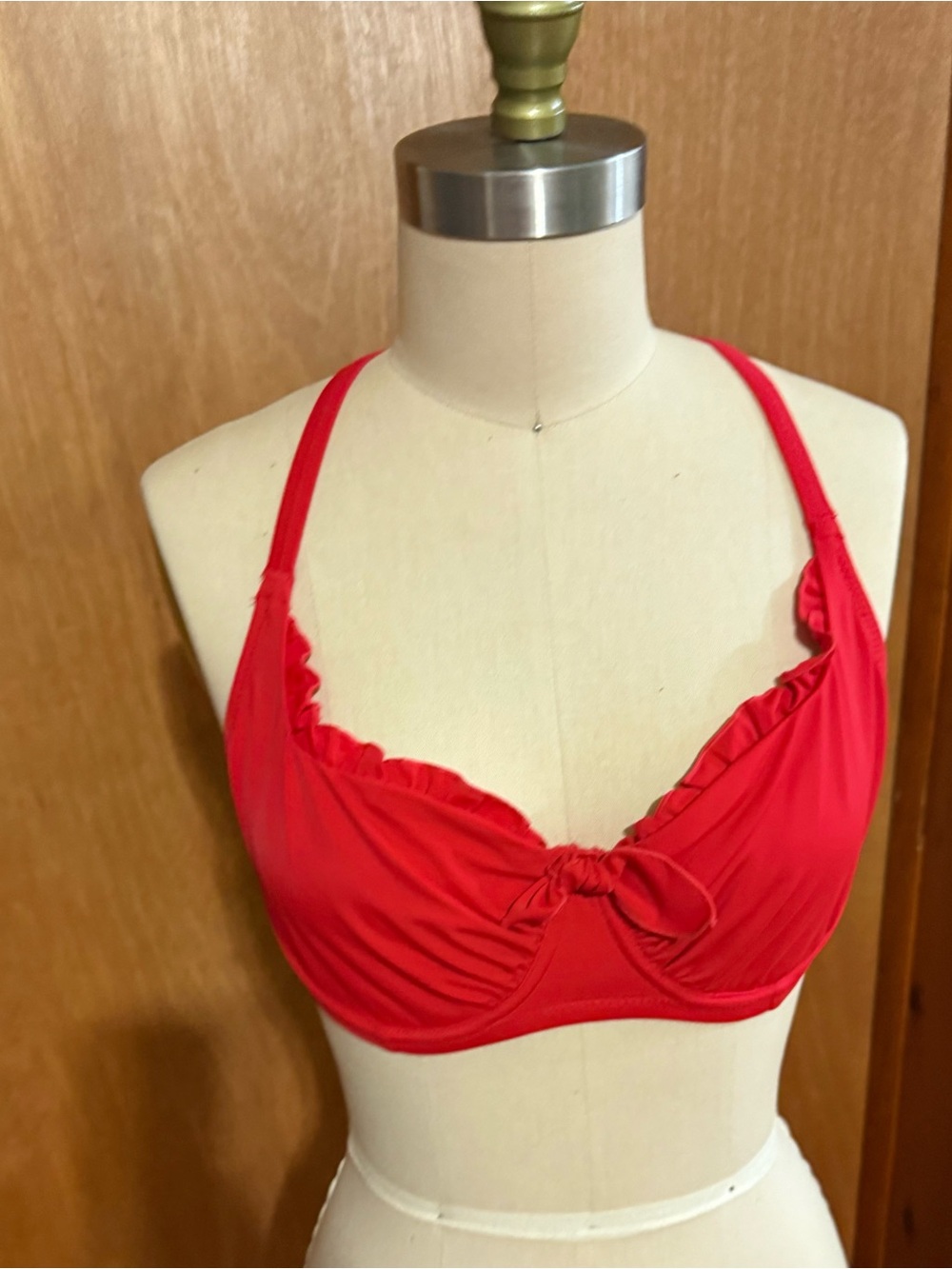 Ruffle-Trim Underwire Bralette in Red